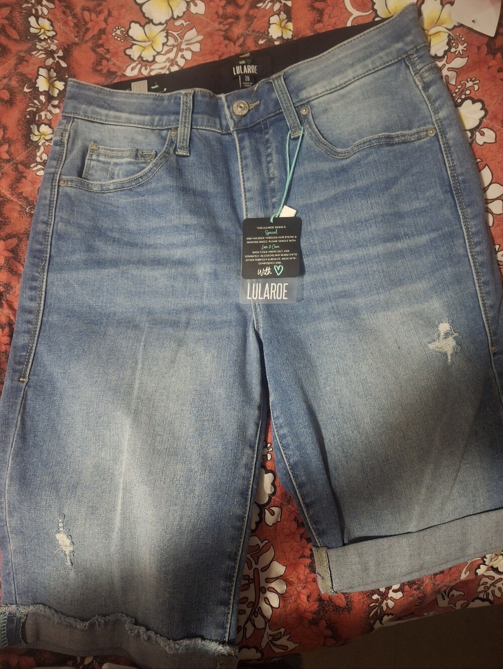 LuLaRoe Women's Light Blue Distressed Bermuda Jeans